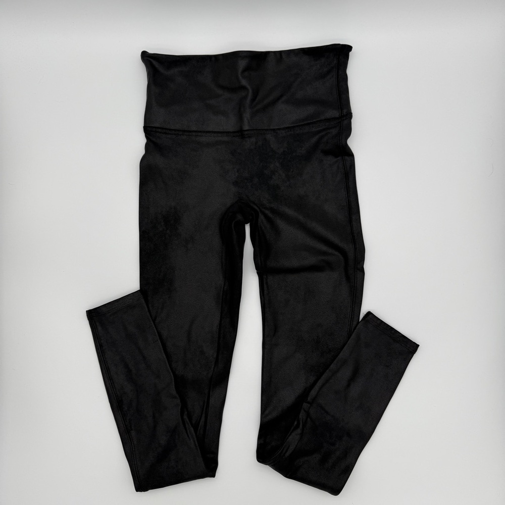 SPANX Black Faux Leather Leggings High Waisted Tummy Control Slimming Medium